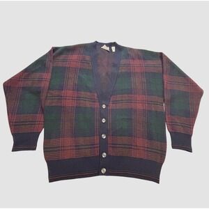 Vintage Giorgio di Firenze Men's L Plaid Cardigan Sweater Made In Italy Academia